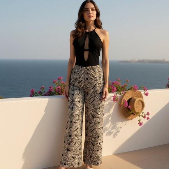 Philosophy Pants Women's XS Wide Leg Pull on Elastic Waist Geometric Pattern - Picture 1 of 10